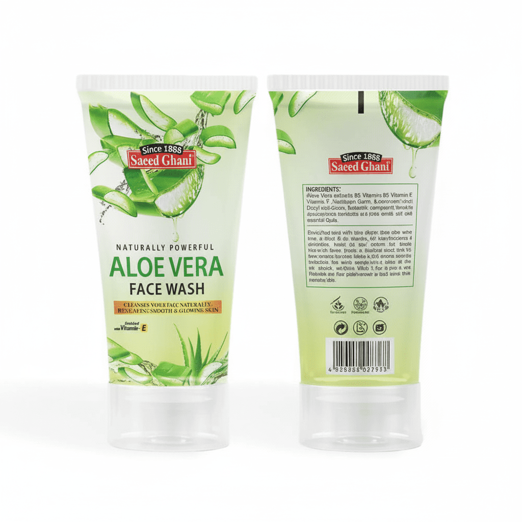 Saeed Ghani Aloe Vera Face Wash 60ml – gentle cleansing face wash with soothing aloe vera for fresh, clean, and soft skin available at Gardezi Mart.