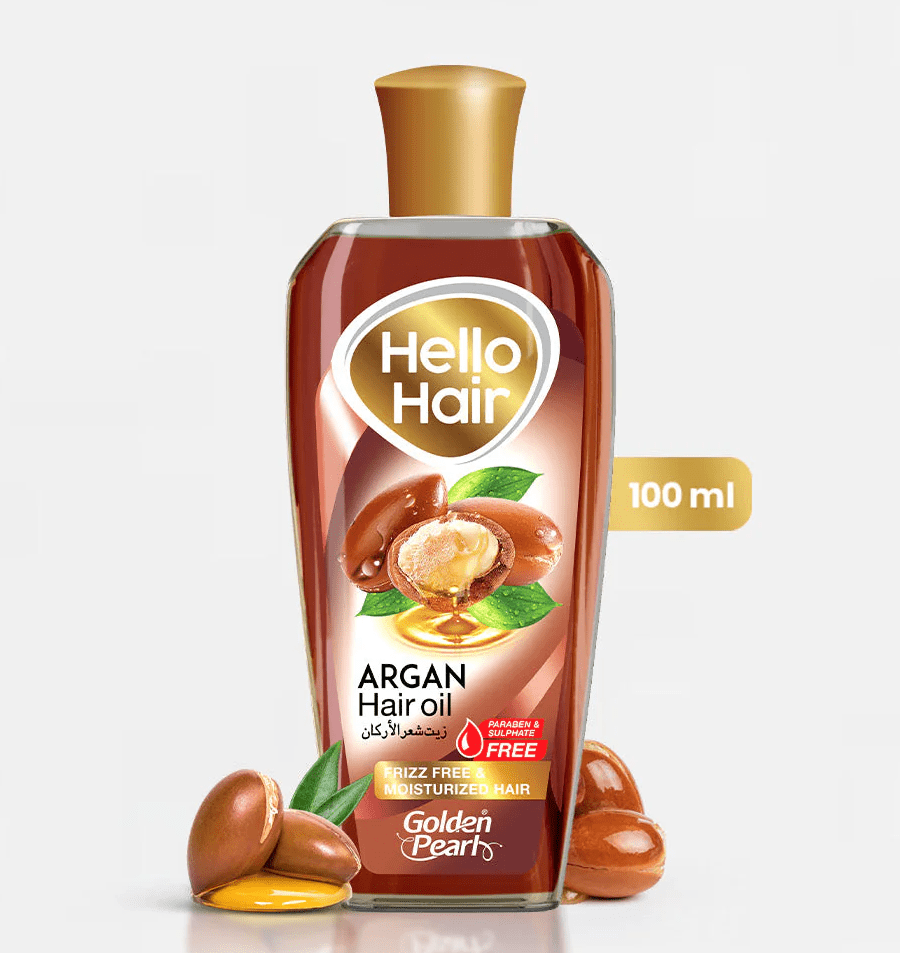 Golden Pearl Hello Hair Argan Hair Oil 100ml available at Gardezi Mart for nourished, shiny, and healthy hair.