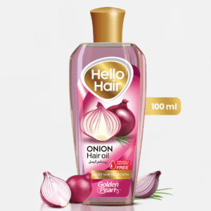 Golden Pearl Hello Hair Onion Herbal Oil 100ml available at Gardezi Mart for healthy and strong hair.