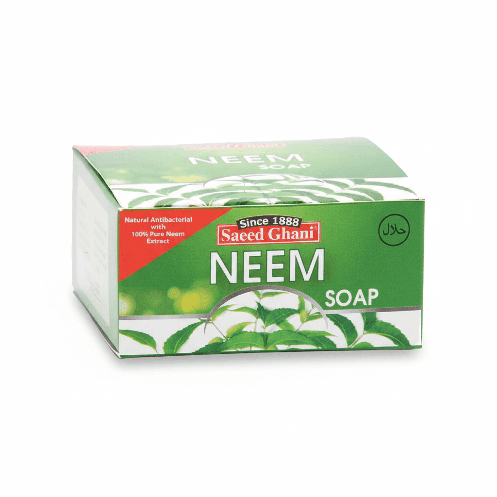 Saeed Ghani Neem Soap 75gm herbal soap with neem extracts for clear, healthy, and refreshed skin available at Gardezi Mart.