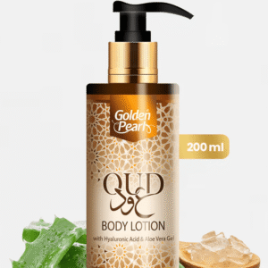"Golden Pearl Oud Body Lotion 200ml available at Gardezi Mart for soft, nourished, and luxuriously scented skin."