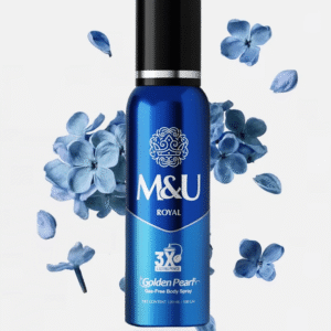 "Golden Pearl Royal Gas Free Body Spray available at Gardezi Mart for long-lasting masculine fragrance and all-day freshness."