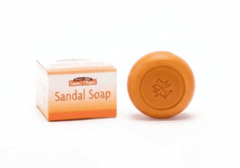 Saeed Ghani Sandal Soap 150gm – herbal soap with sandalwood extracts for soft, smooth, and refreshed skin available at Gardezi Mart.