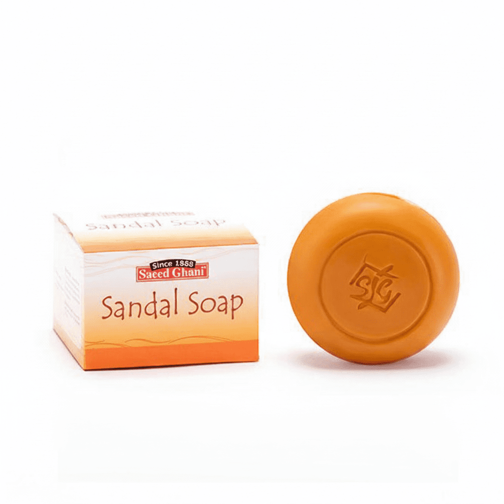 Saeed Ghani Sandal Soap 75gm – herbal soap with sandalwood extracts for soft, smooth, and refreshed skin – available at Gardezi Mart.