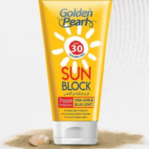 "Golden Pearl Sun Block SPF 30 60ml available at Gardezi Mart for gentle daily sun protection and radiant skin."