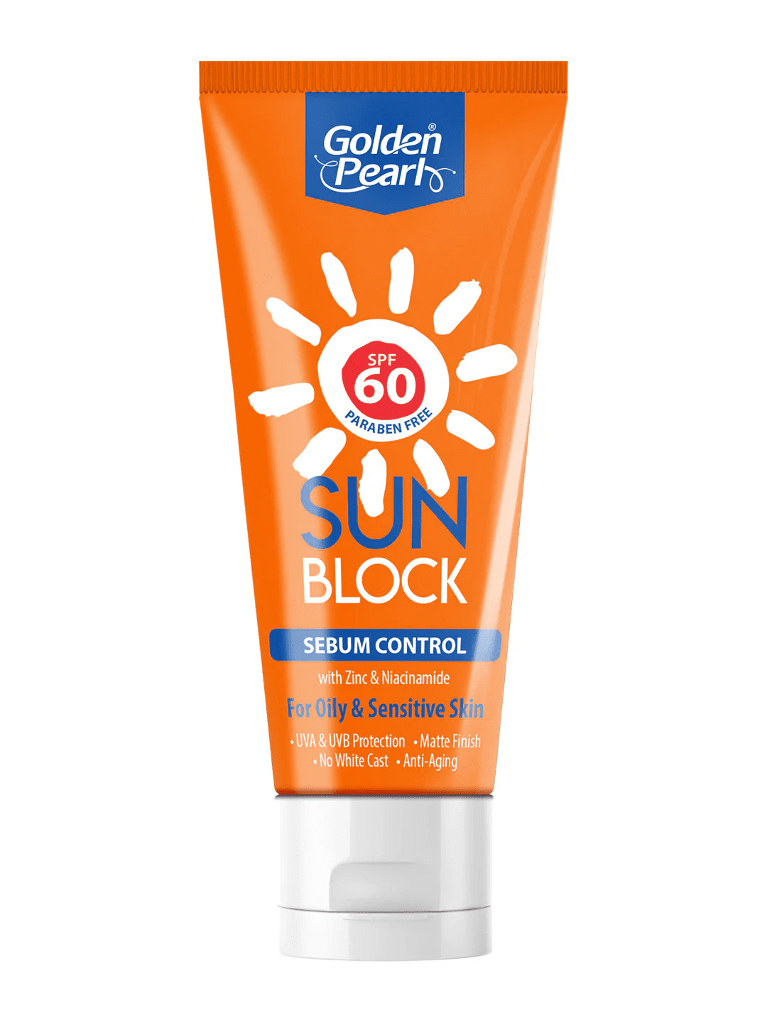 "Golden Pearl Sun Block Sebum Control SPF 60 40ml available at Gardezi Mart for oil-free and matte sun protection."