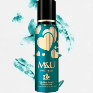 "Golden Pearl Sweetheart Gas Free Body Spray available at Gardezi Mart for long-lasting feminine fragrance and freshness."